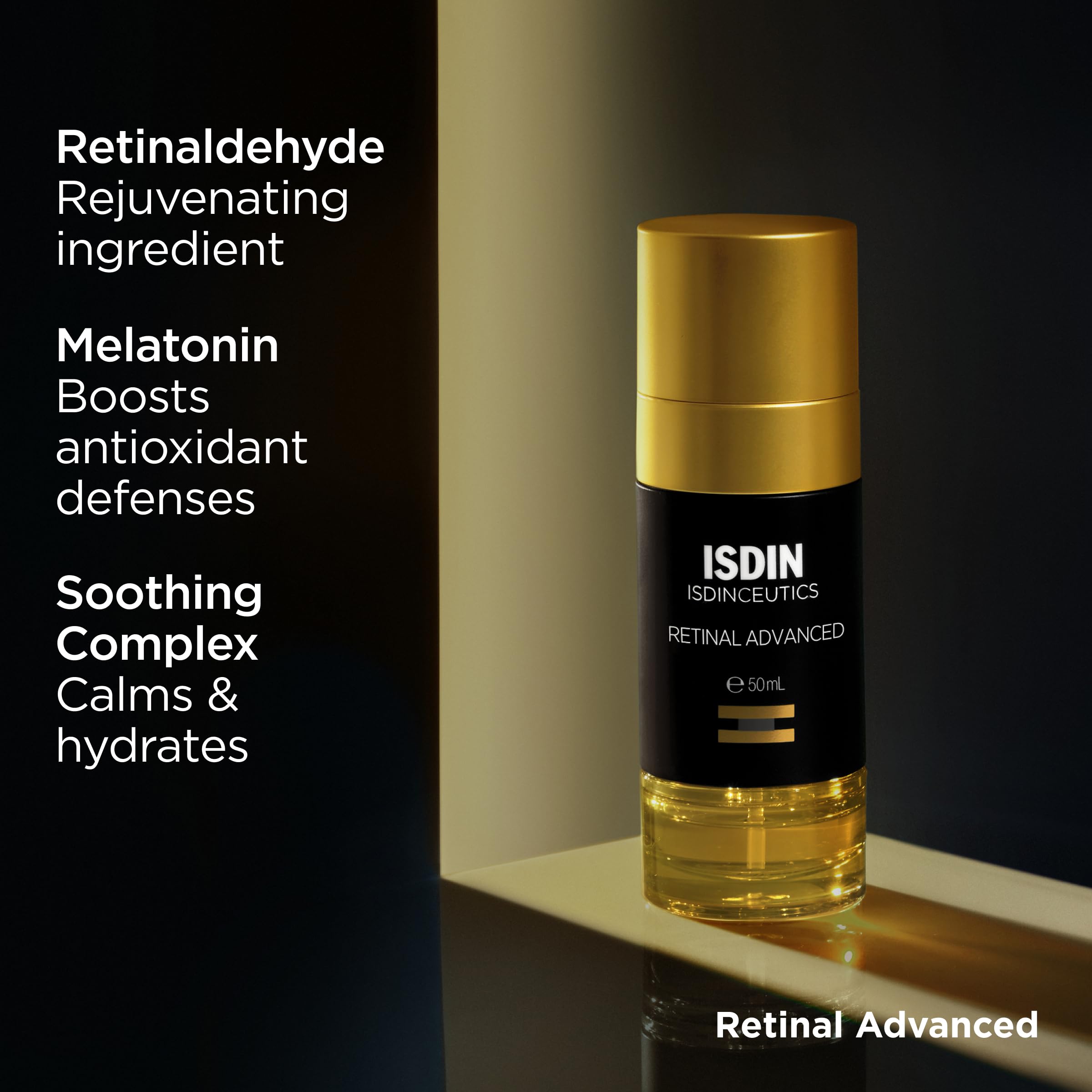 ISDIN Retinal Advanced Night Serum soothing complex aids comfortable use.