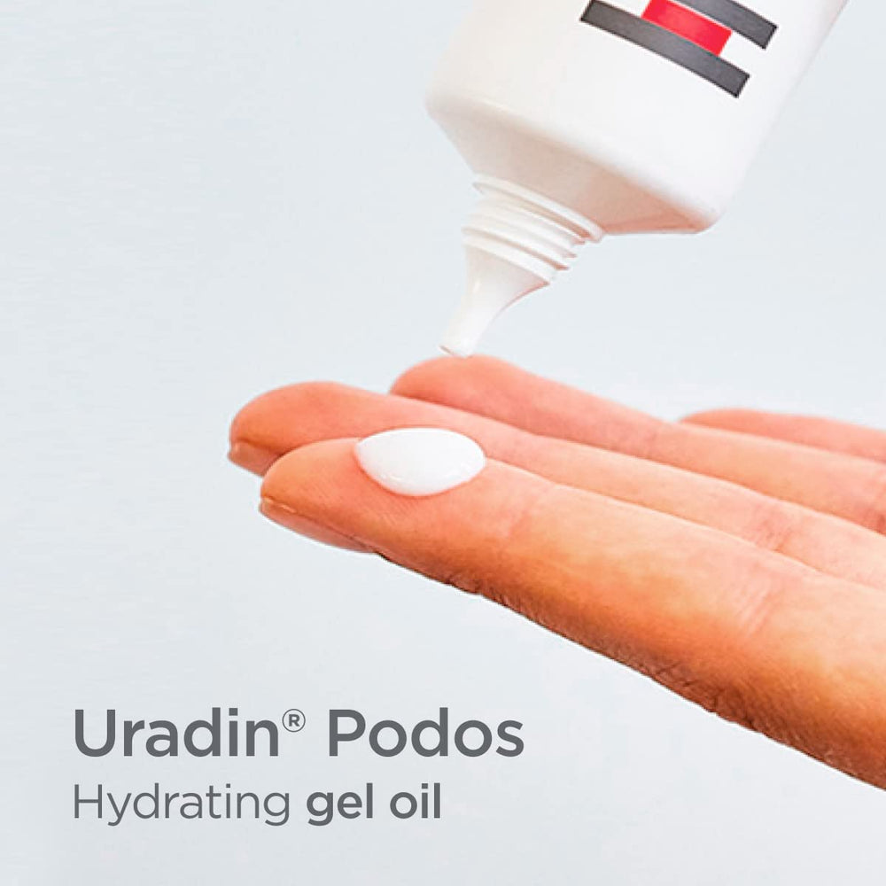 ISDIN Uradin Podos Gel Oil close-up texture showing quick absorption.