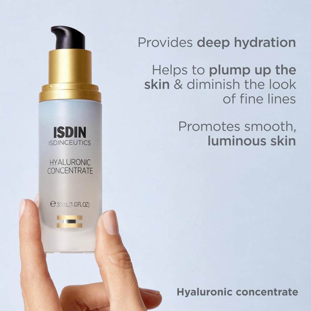 Travel-size Isdinceutics Hyaluronic Concentrate for on-the-go routine