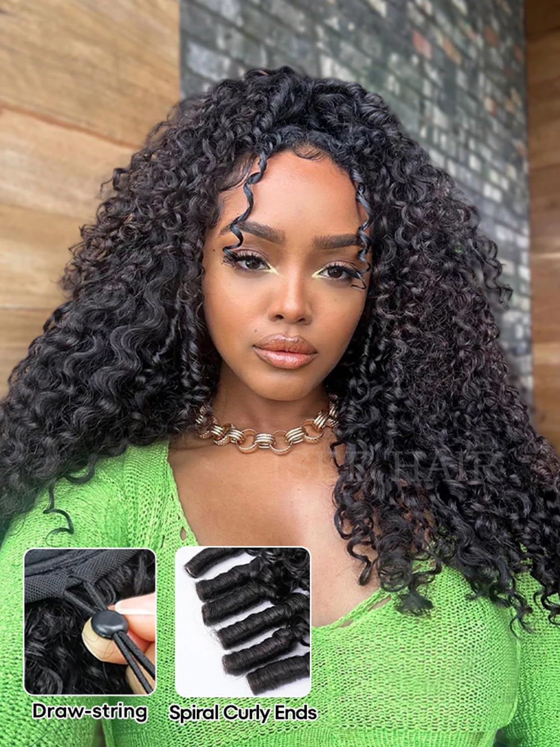 ISEE glueless half wig with drawstring cap for quick secure styling