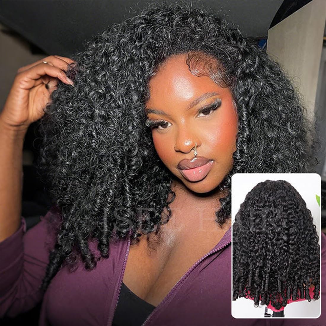 ISEE natural color Burmese curly wig blends with real hair