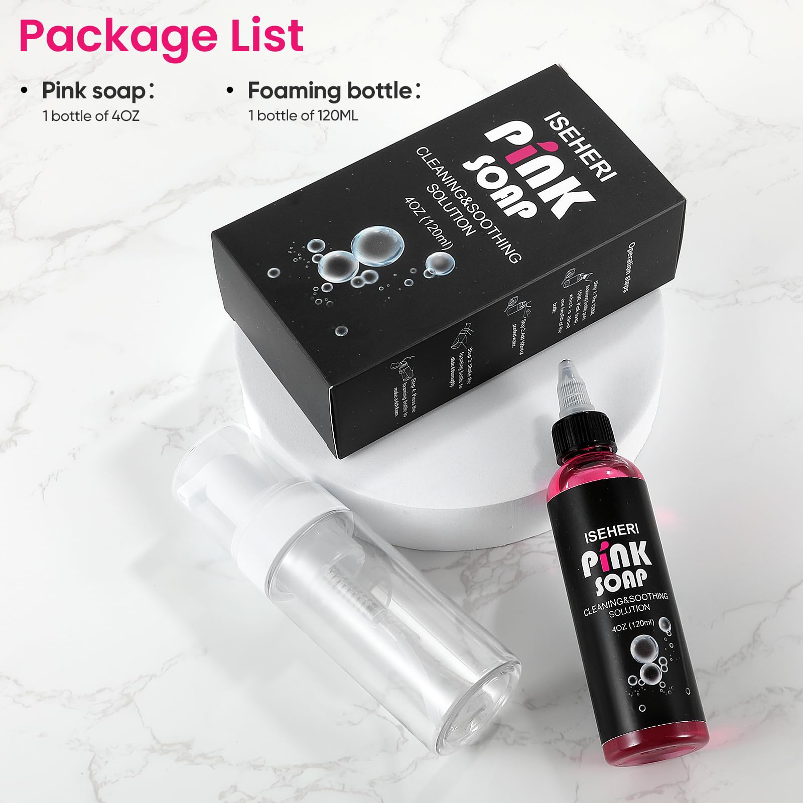 iseheri Jabón Rosa con botella espumosa de 120 ml para dilución segura.