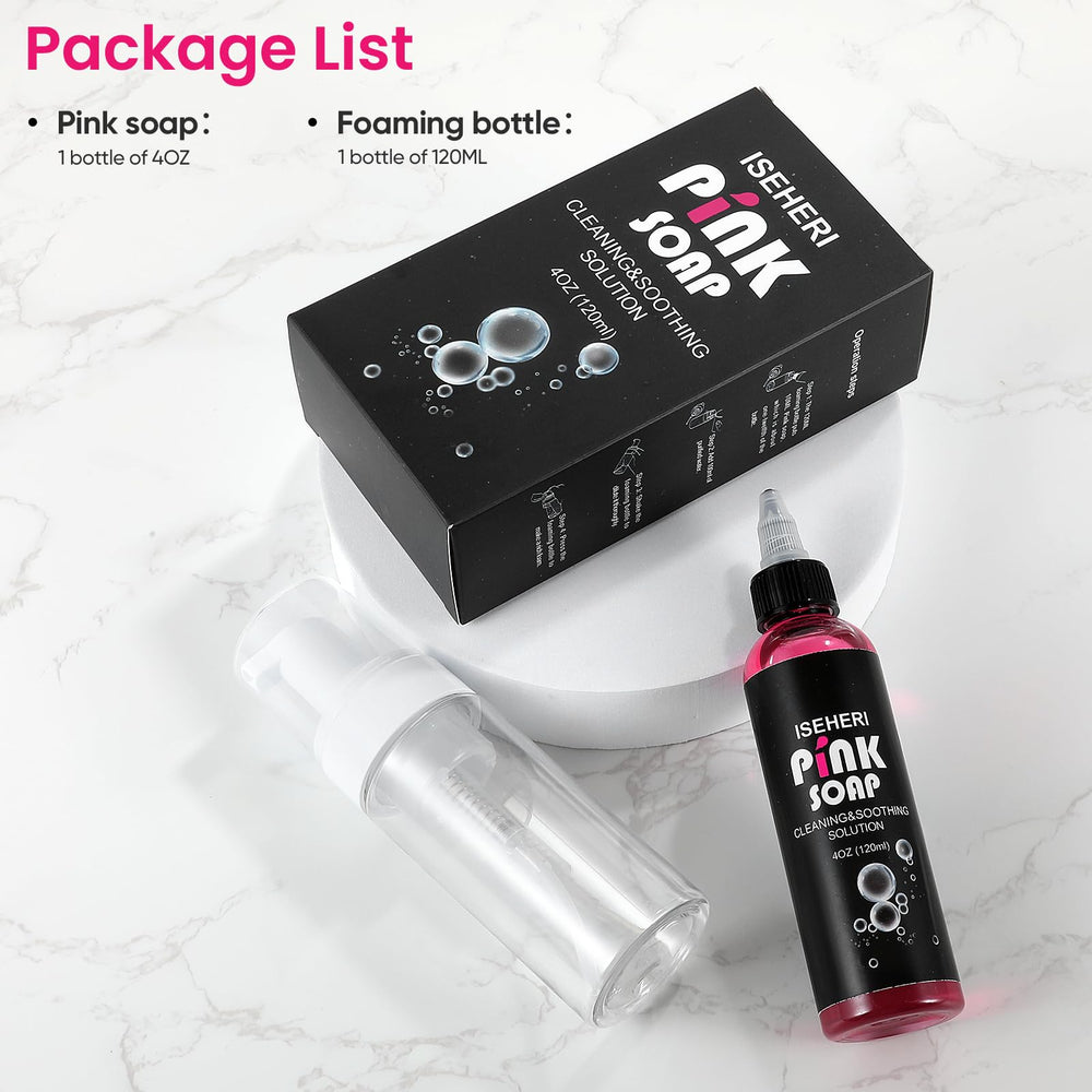iseheri Jabón Rosa con botella espumosa de 120 ml para dilución segura.