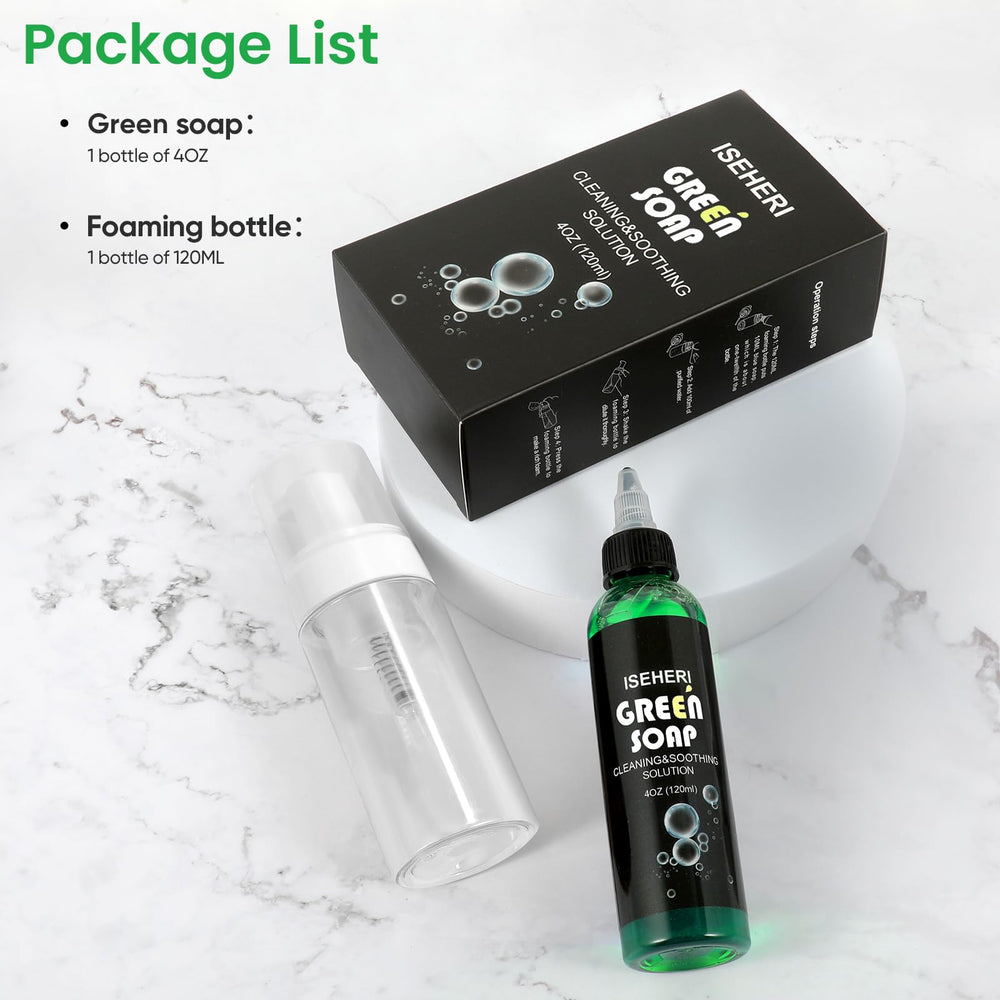 iseheri jabón verde primer plano de la botella espumosa para diluir