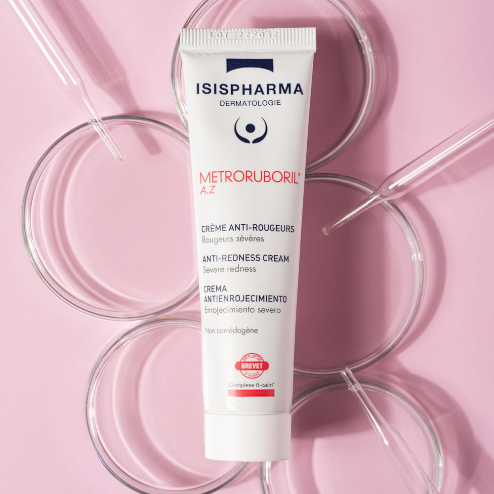 IsisPharma Metroruboril cream texture close-up with light absorption
