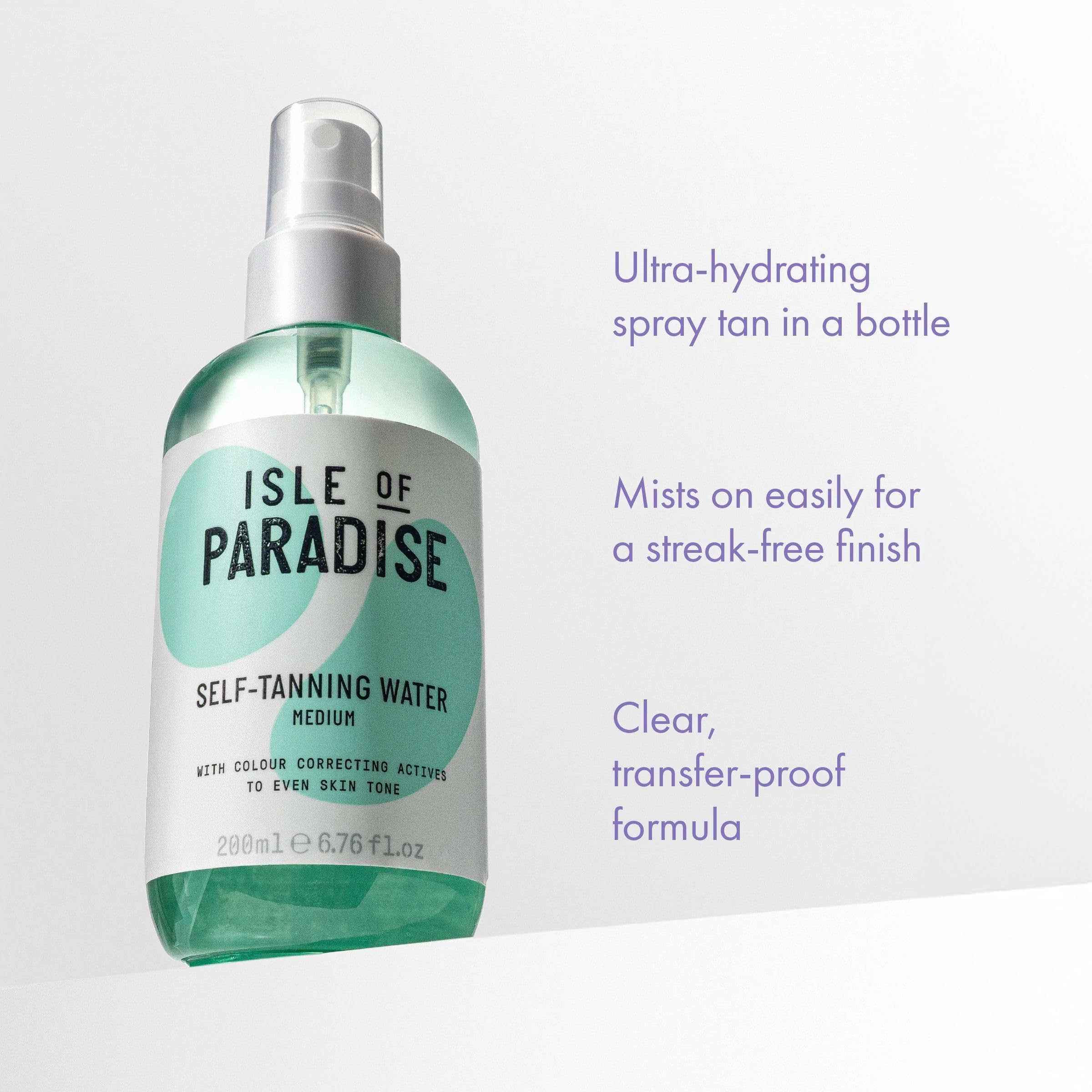 Isle of Paradise Self-Tanning Water hydrates with grapefruit, chia seed and avocado oils for a nourished tan