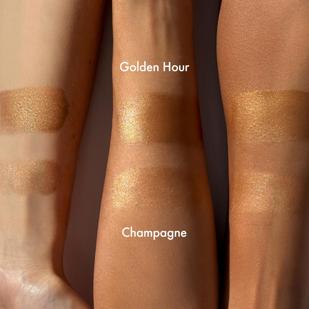 Arm swatch demonstrates buildable bronze and hydration.