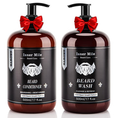 ISNER MILE beard wash bottle pouring for a refreshing cleanse