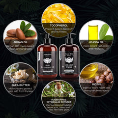 Biotin Argan Jojoba oils blend close-up offering nourishing beard care