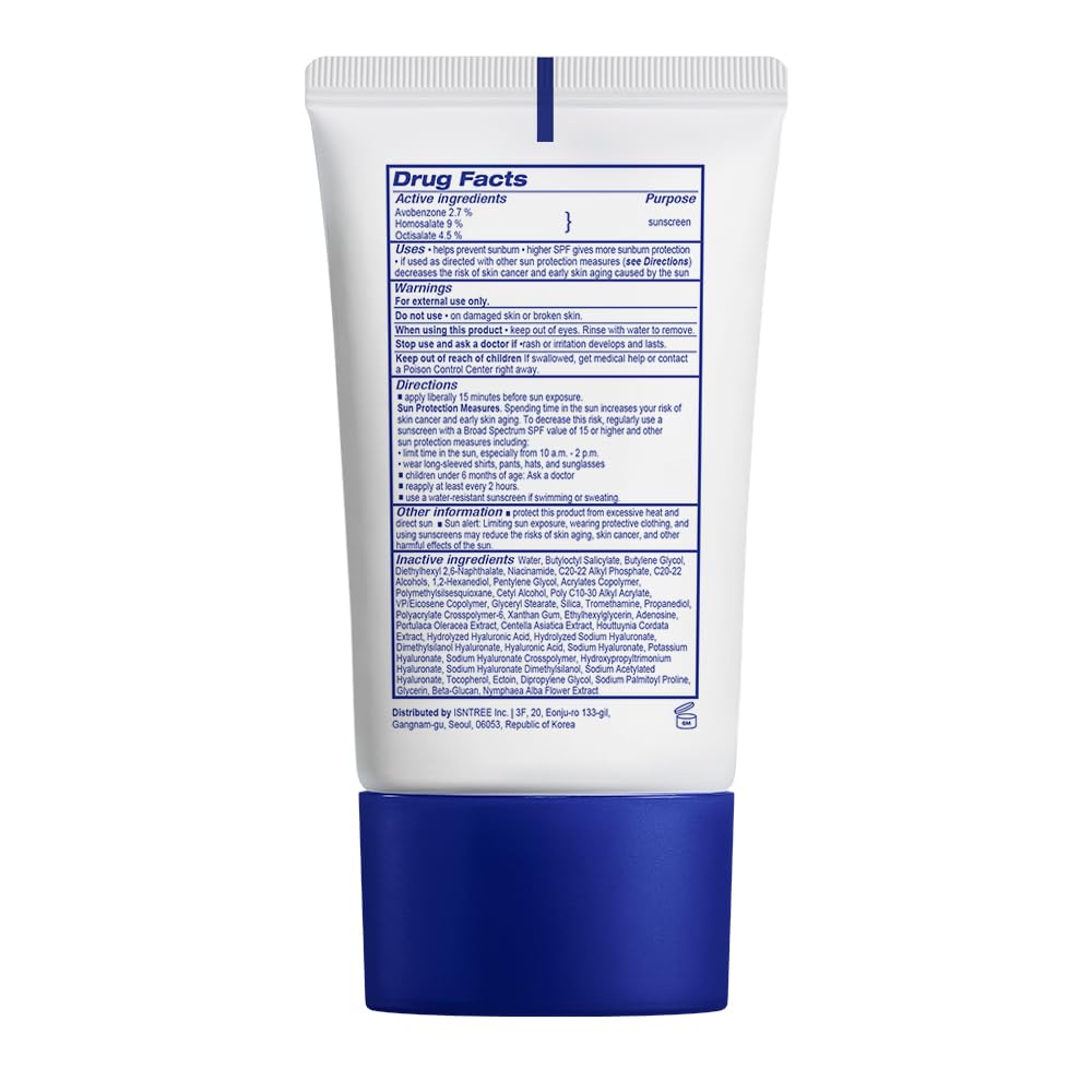 ISNTREE Crema solar diaria con ácido hialurónico para hidratación.