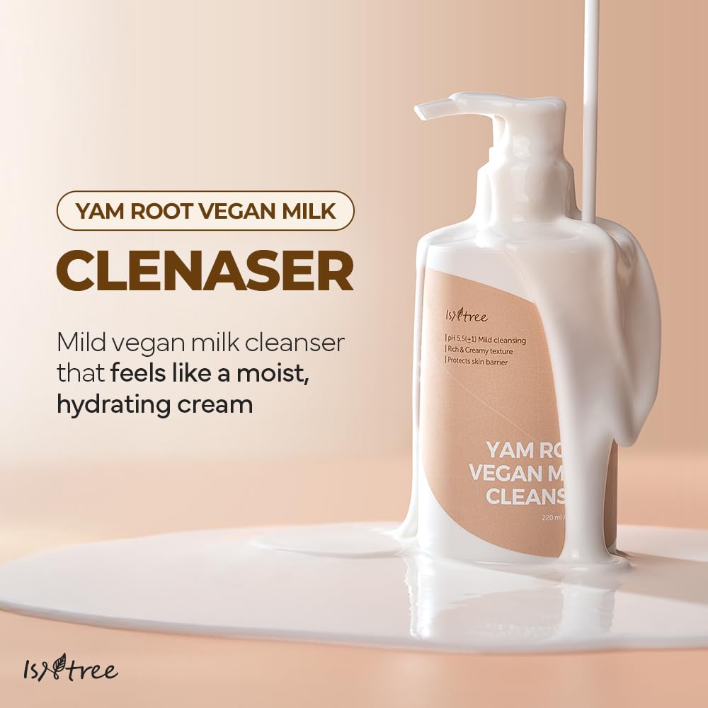 IsNtree Yam Root Milk Cleanser muestra textura cremosa que facilita la limpieza suave.