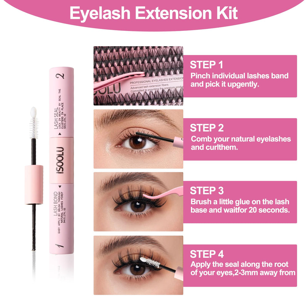 ISOOOLU DIY lash application process shown for easy at-home use.
