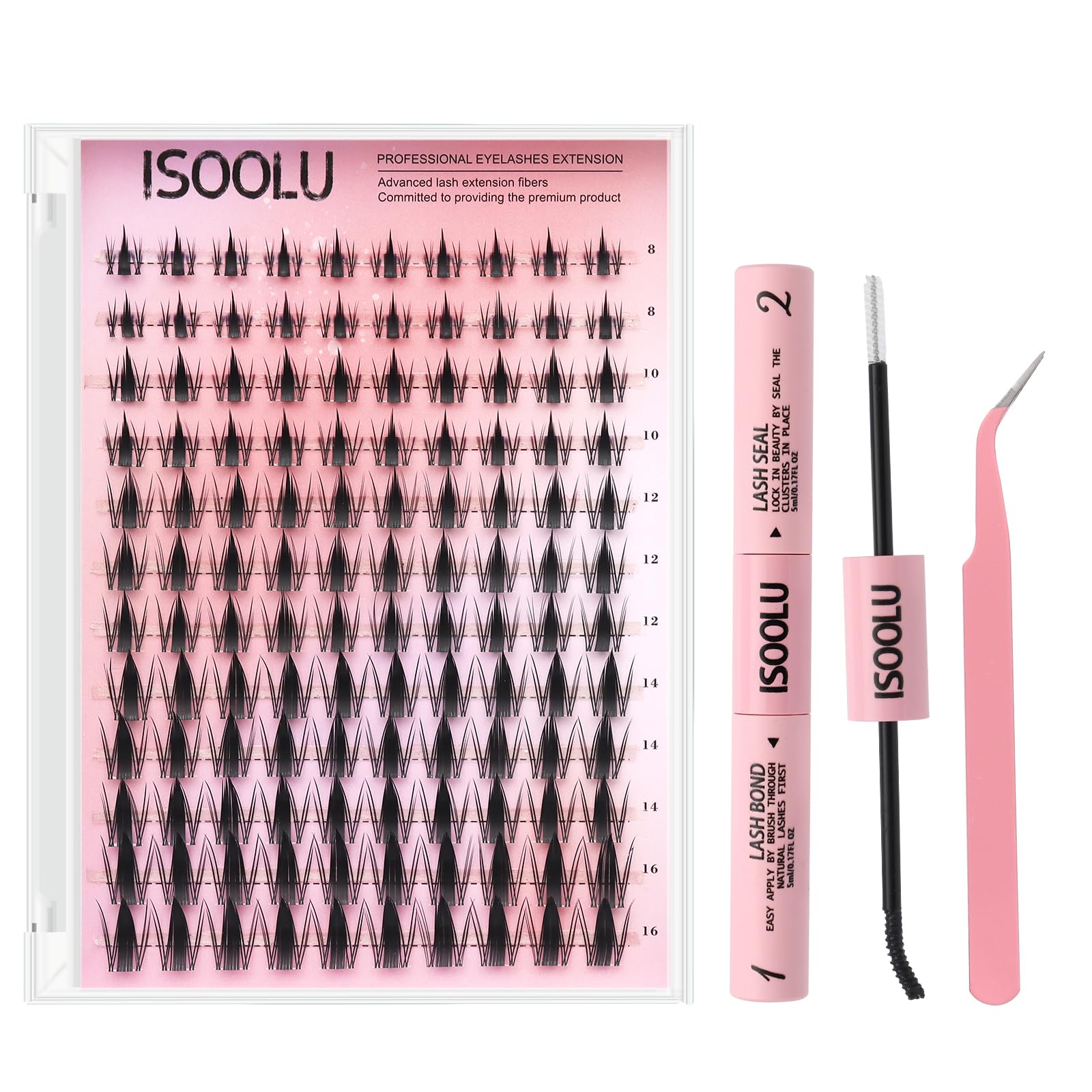 ISOOLU Lash Clusters Manga Kit close-up showing a complete DIY set for dramatic lashes.