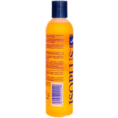 Isoplus Neutralizing Shampoo label and hair illustration suggesting smoother finish
