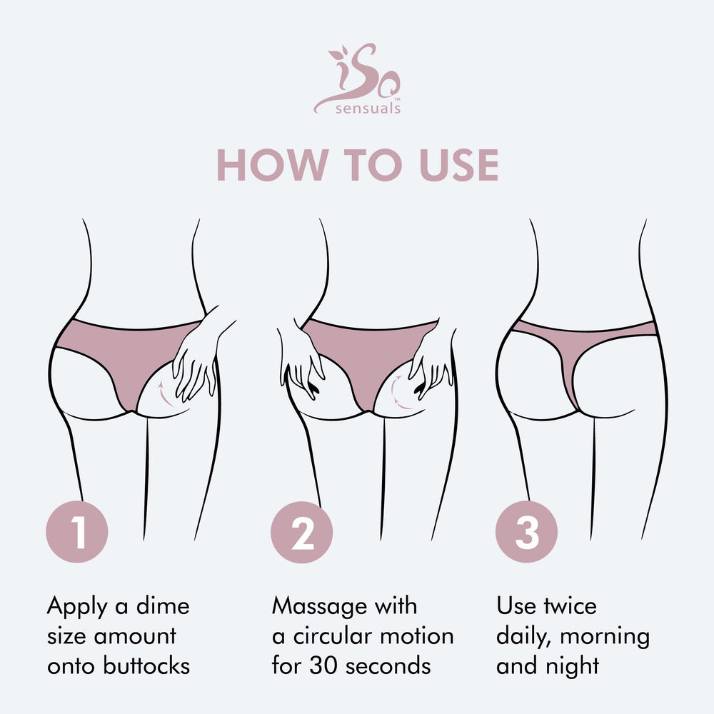 IsoSensuals Curve Butt Cream label highlights ingredients like oils and Vitamin E