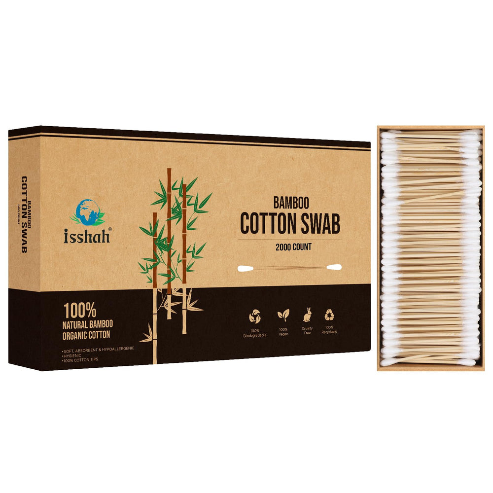 Isshah bamboo cotton swabs with double tips for precise beauty and care routines.