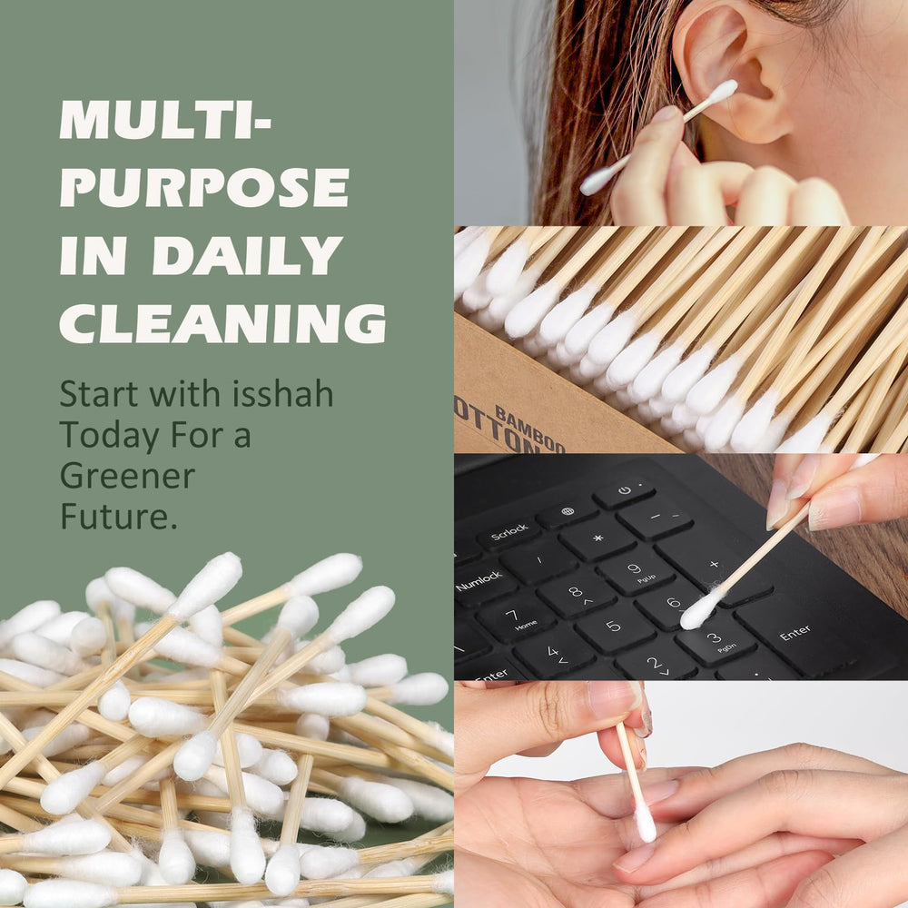 Isshah bamboo cotton swabs bamboo stick close-up communicates renewable sourcing