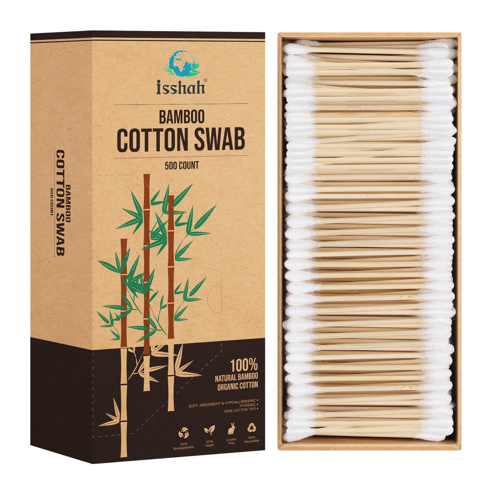 Isshah bamboo cotton swabs in a 500-pack box for plastic-free everyday care