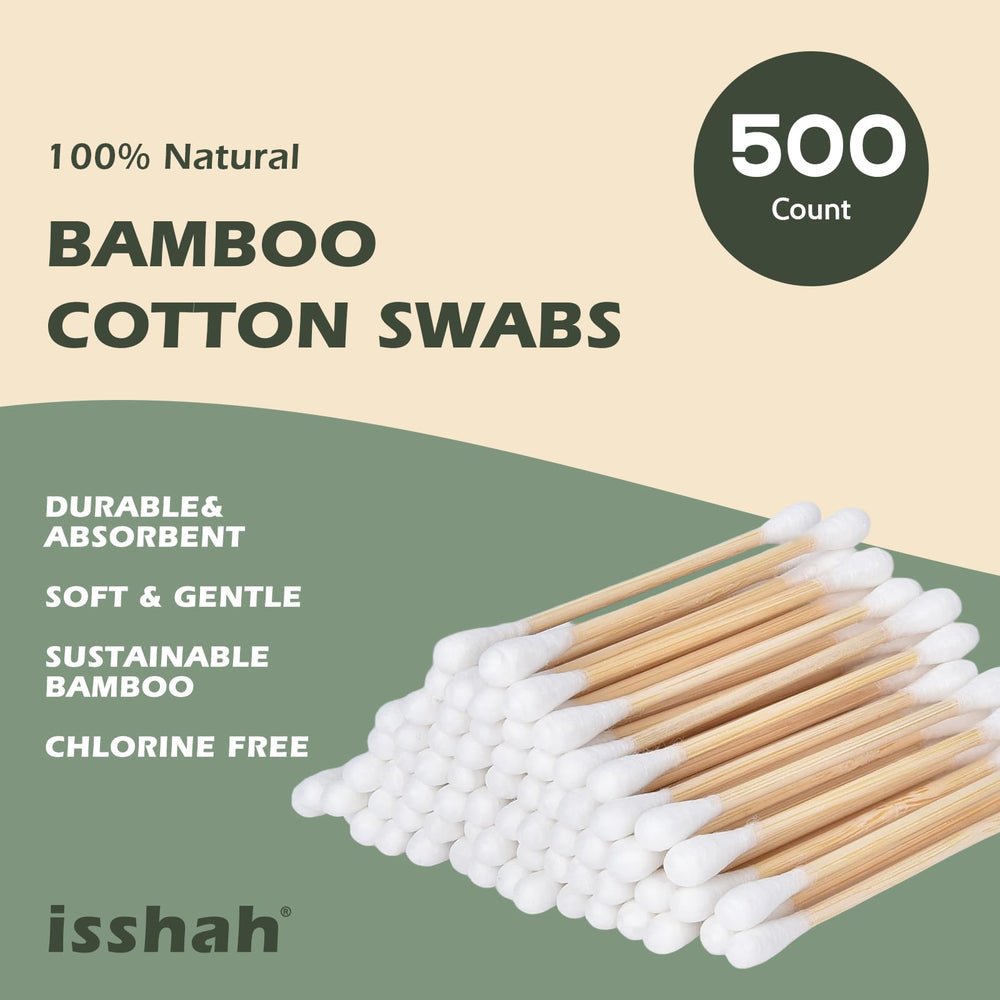 Isshah bamboo cotton swabs in recyclable box emphasizes sustainable packaging