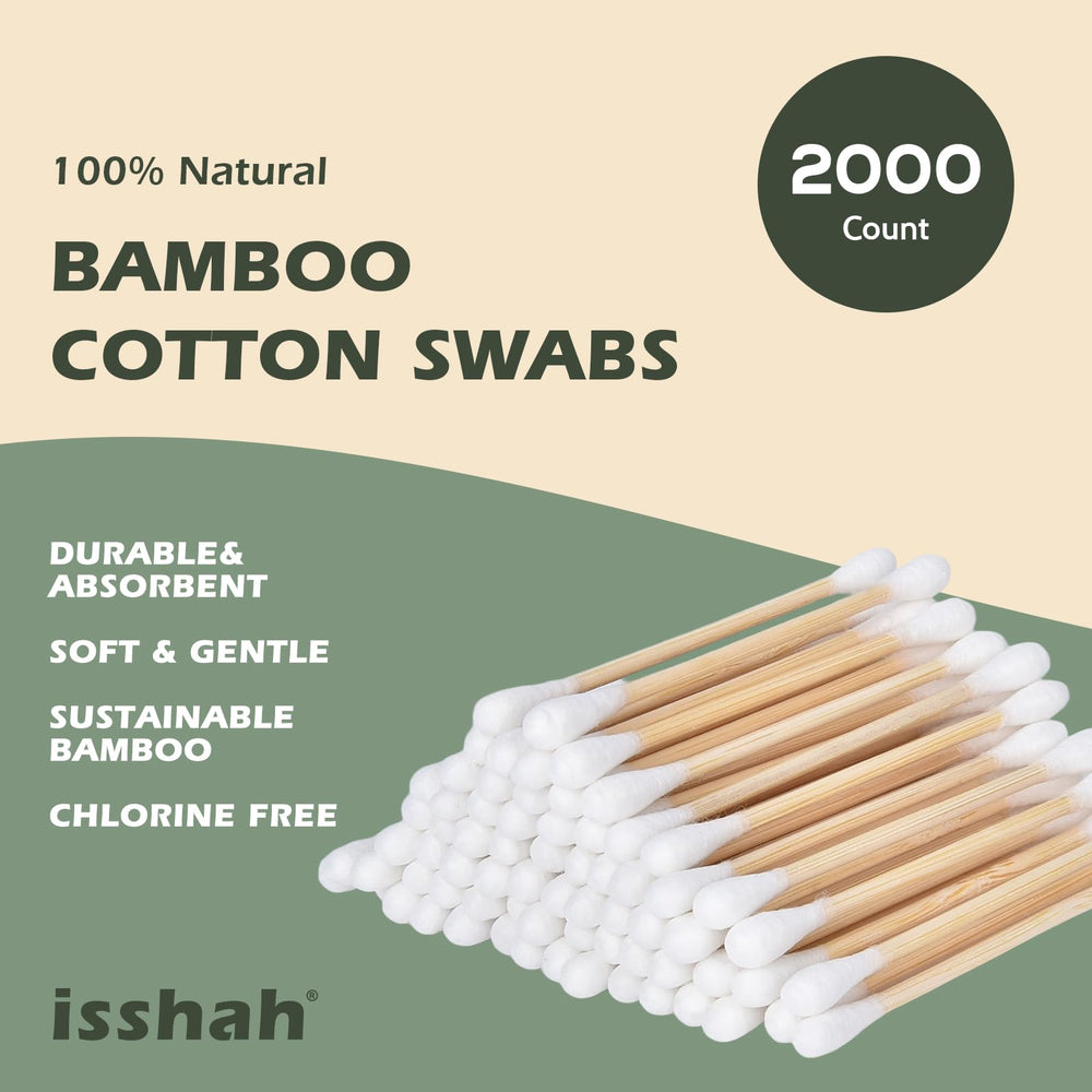Isshah eco-friendly swabs in biodegradable bamboo for a plastic-free choice.