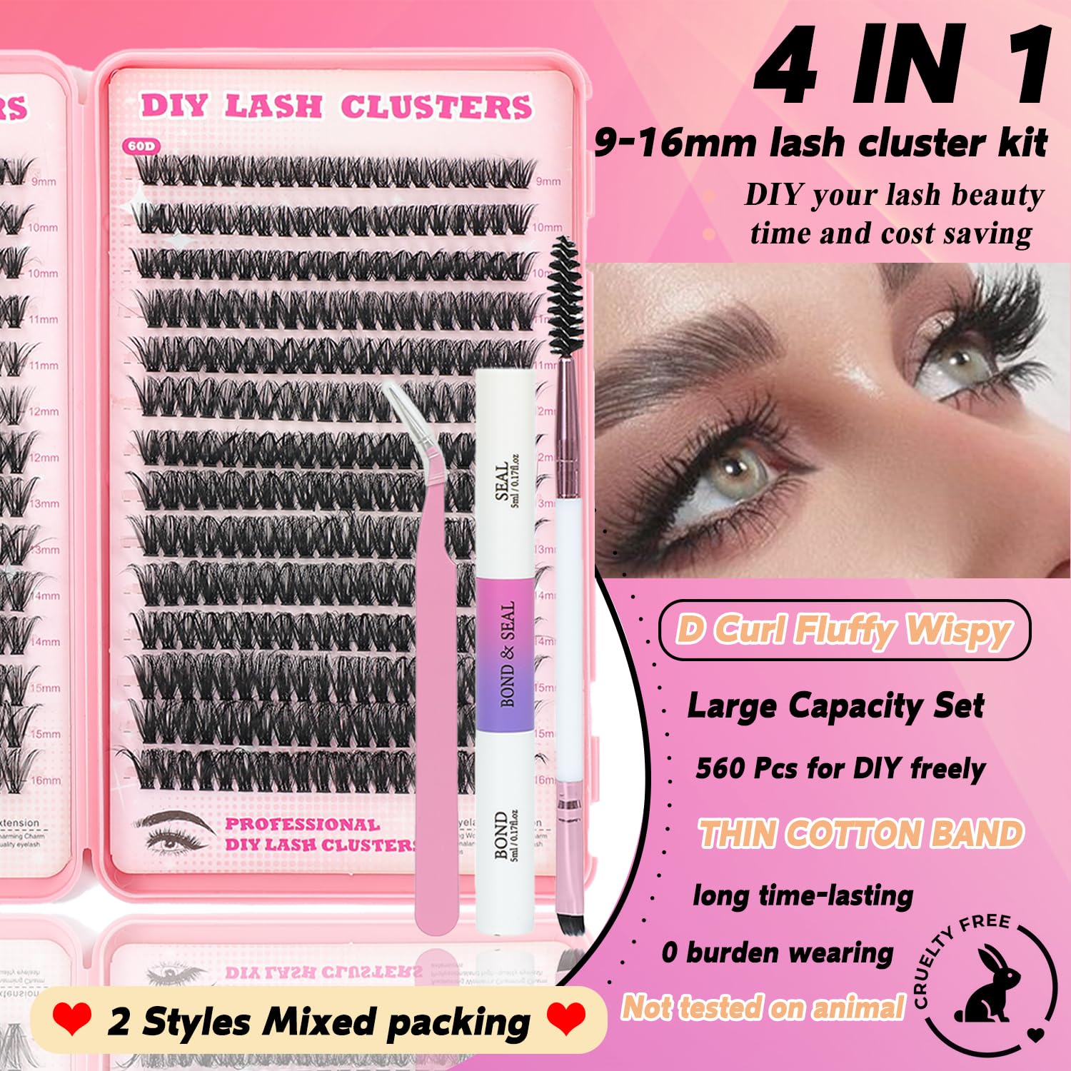 ISTGIFT Lash Clusters Kit side view highlighting compact tools for home use.