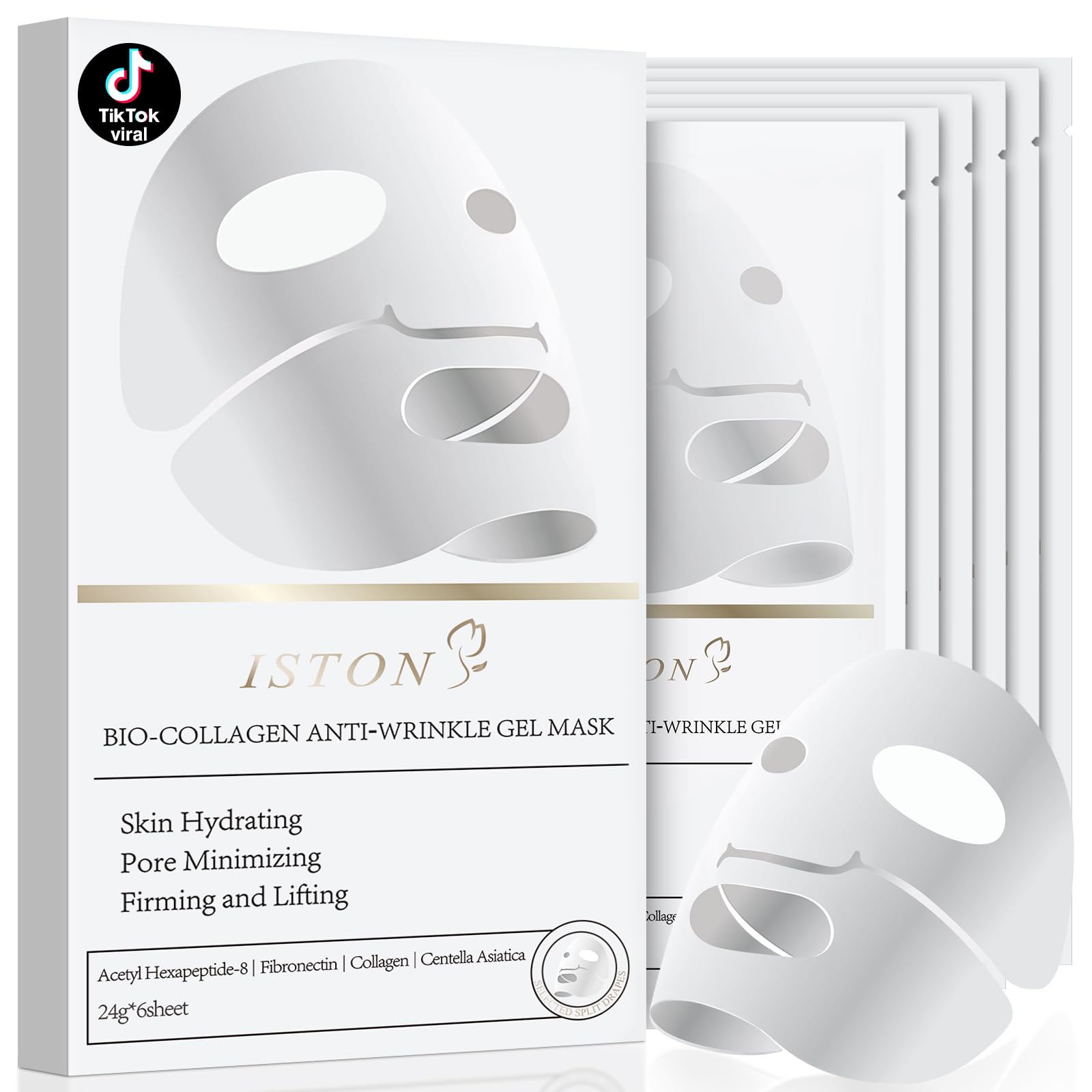 ISTON Bio-Collagen mascarilla nocturna en empaque de 6, hidratación profunda