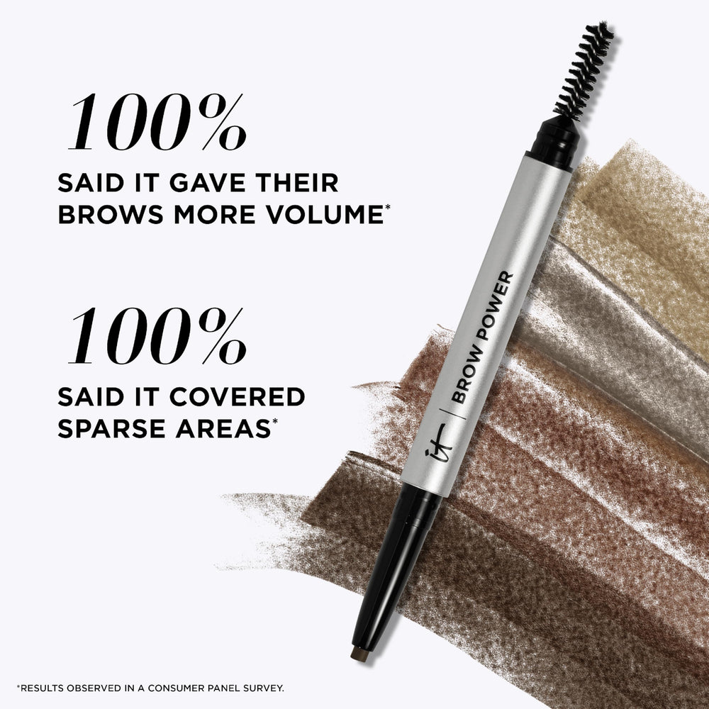 It Cosmetics Brow Power Universal Taupe, con biotina y antioxidantes para realzar apariencia de cejas.