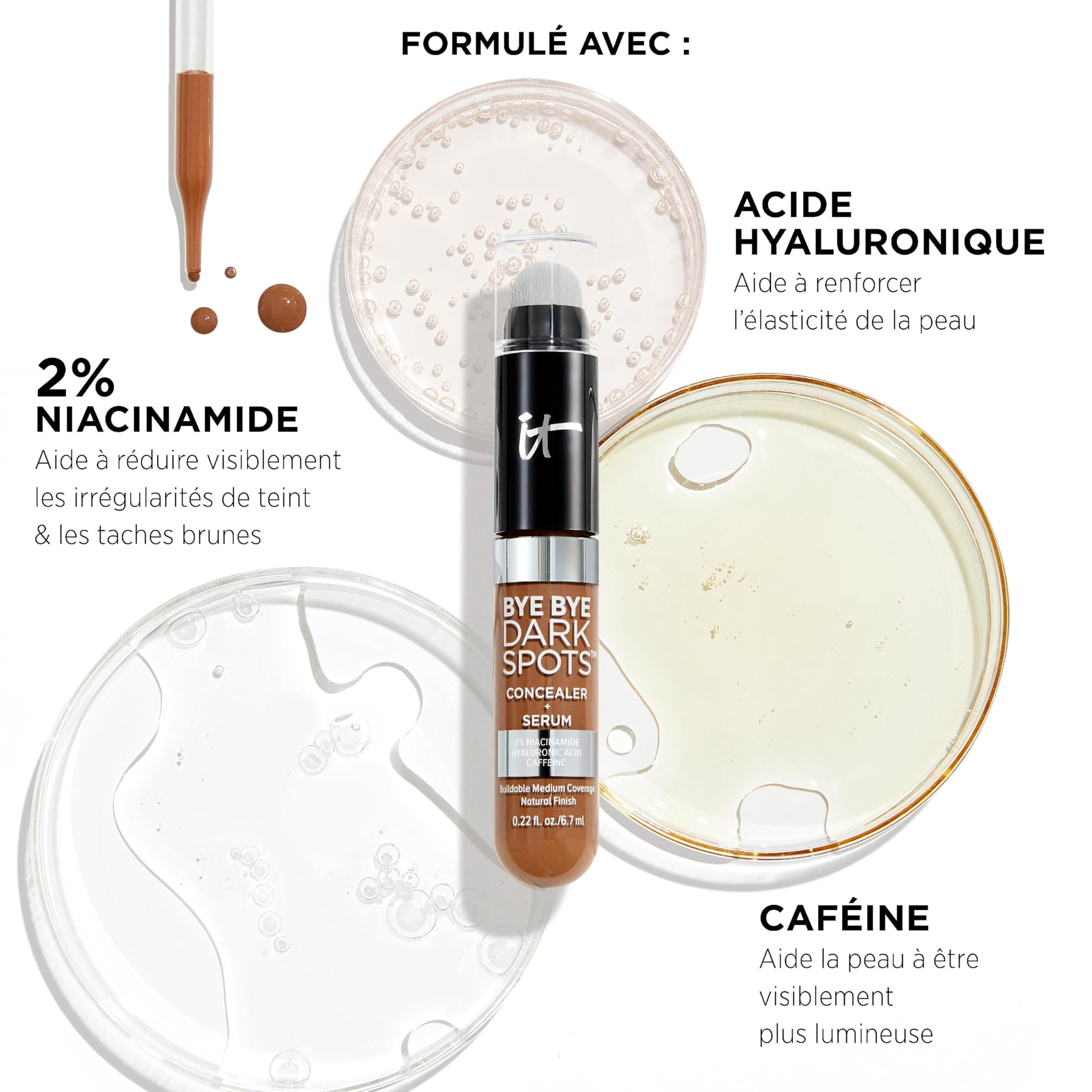 IT Cosmetics Bye Bye Dark Spots Concealer + Brightening Serum applied to targeted areas for coverage.