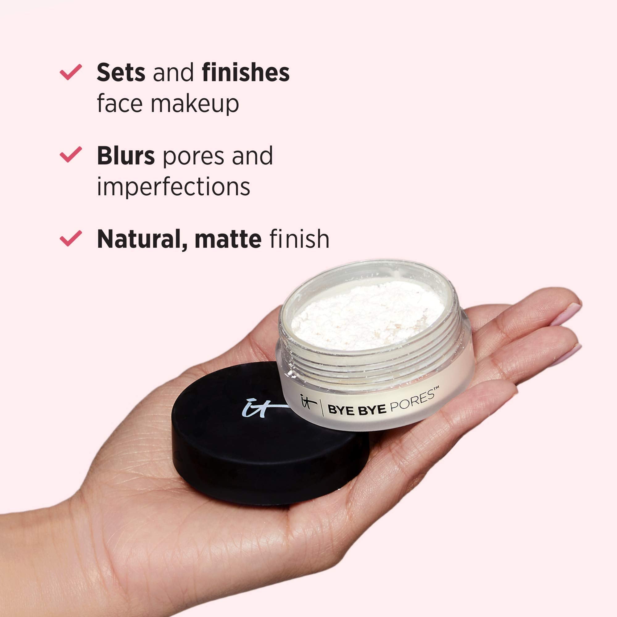 IT Cosmetics Bye Bye Pores applied with brush for even powder distribution