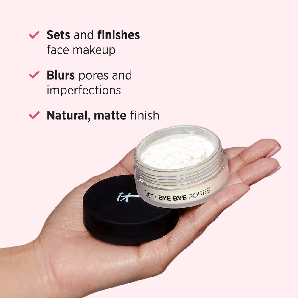 IT Cosmetics Bye Bye Pores applied with brush for even powder distribution