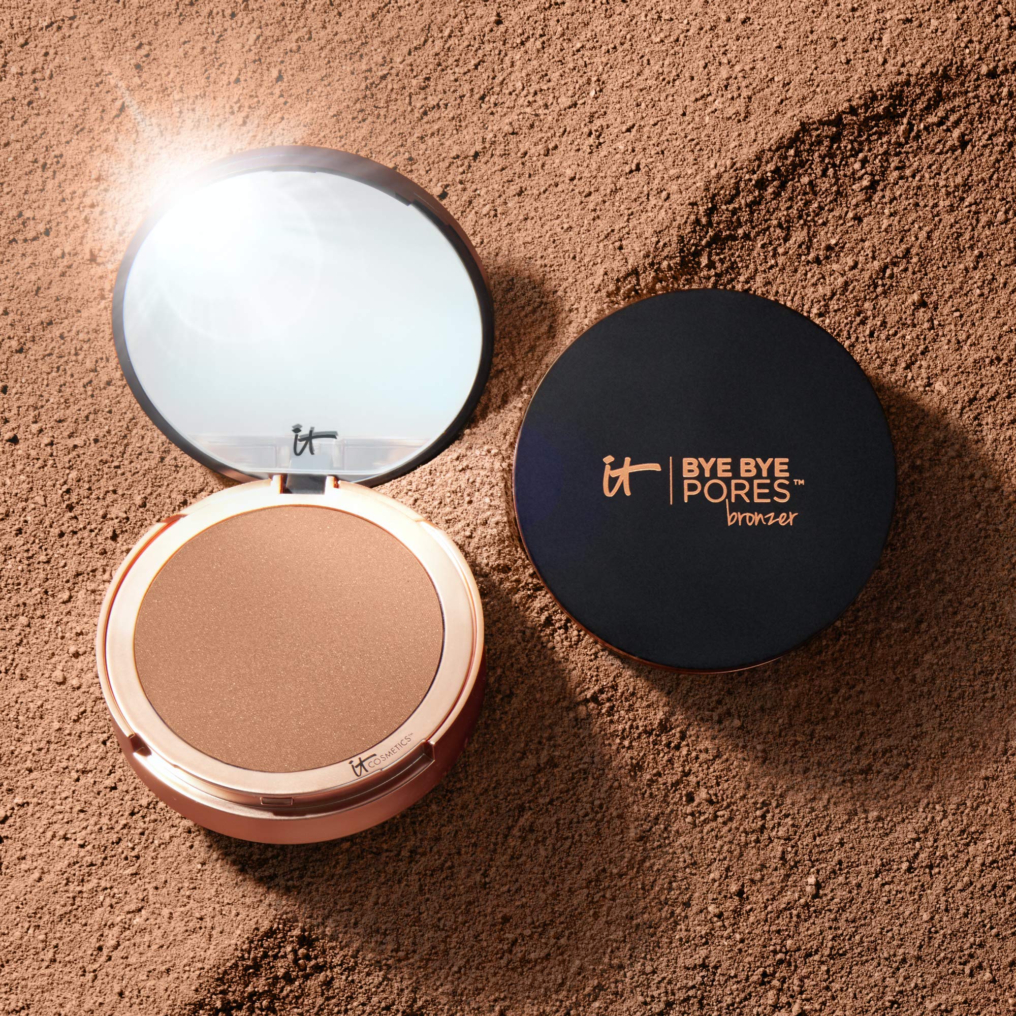 IT Cosmetics Bye Bye Pores Bronzer applied with brush for seamless finish.
