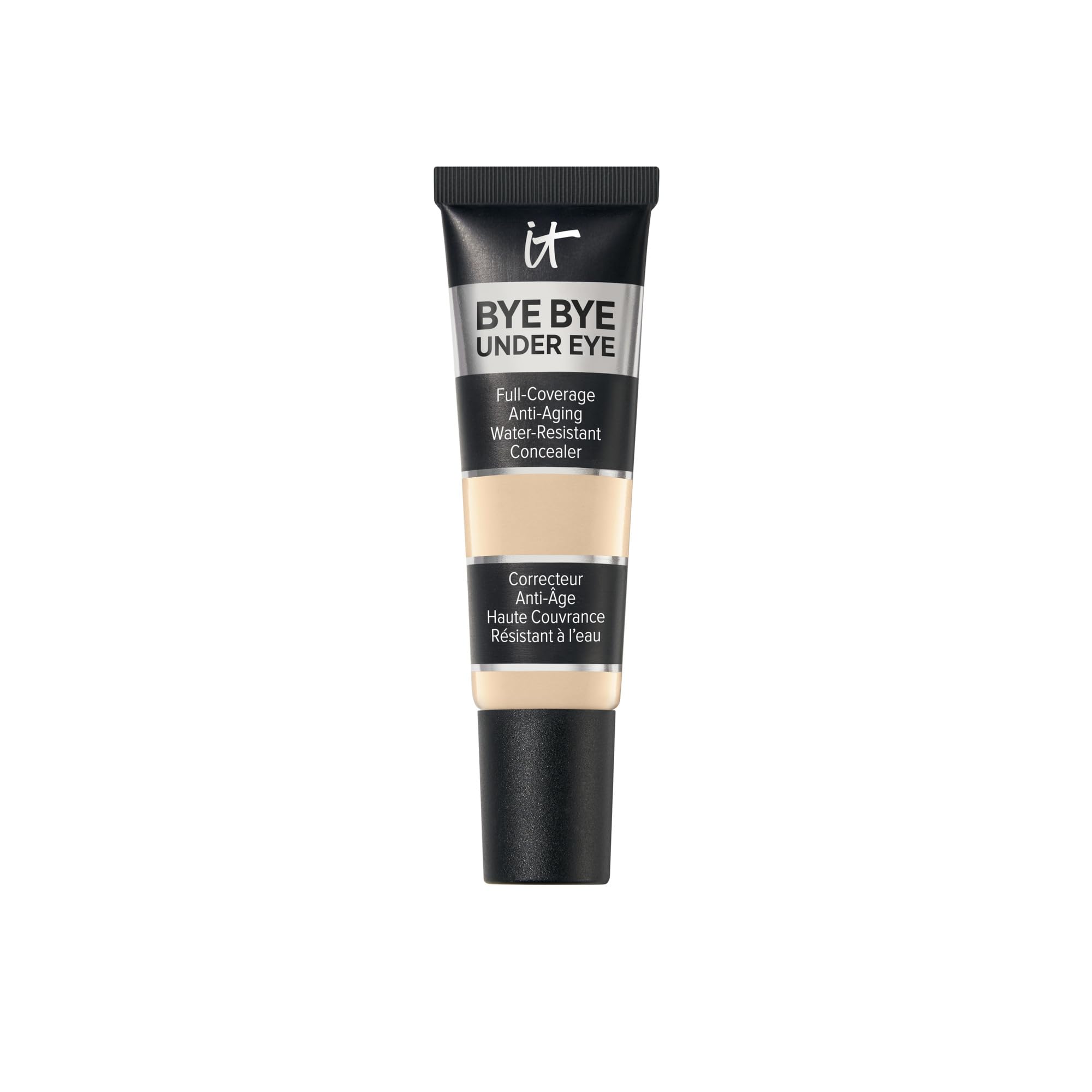 IT Cosmetics Bye Bye Under Eye Concealer Light Nude bottle close-up for long-wearing coverage.