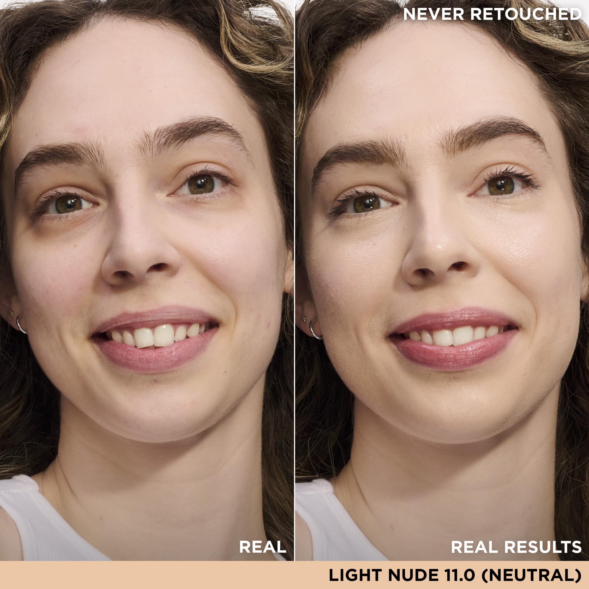 IT Cosmetics Bye Bye Under Eye Concealer Light Nude swatch showing brightening effect.