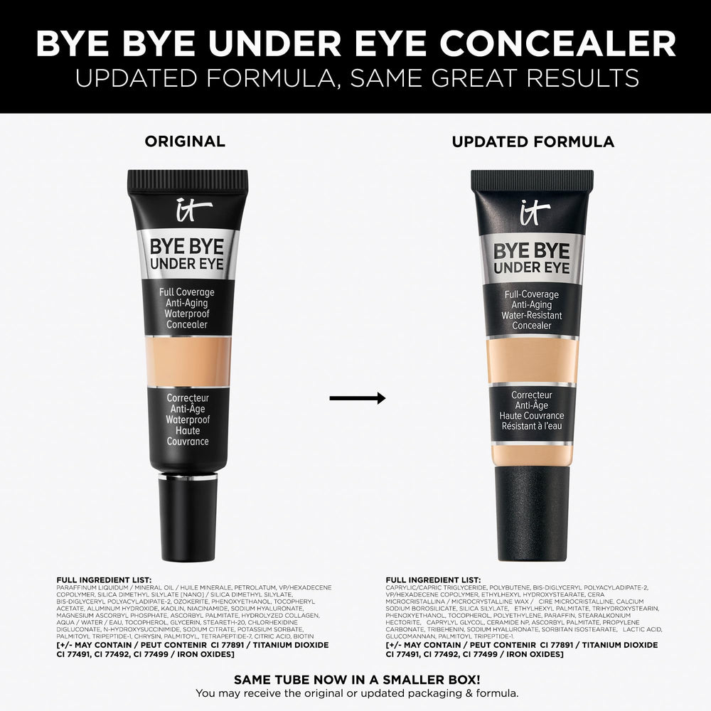 Water-resistant badge beside IT Cosmetics concealer tube