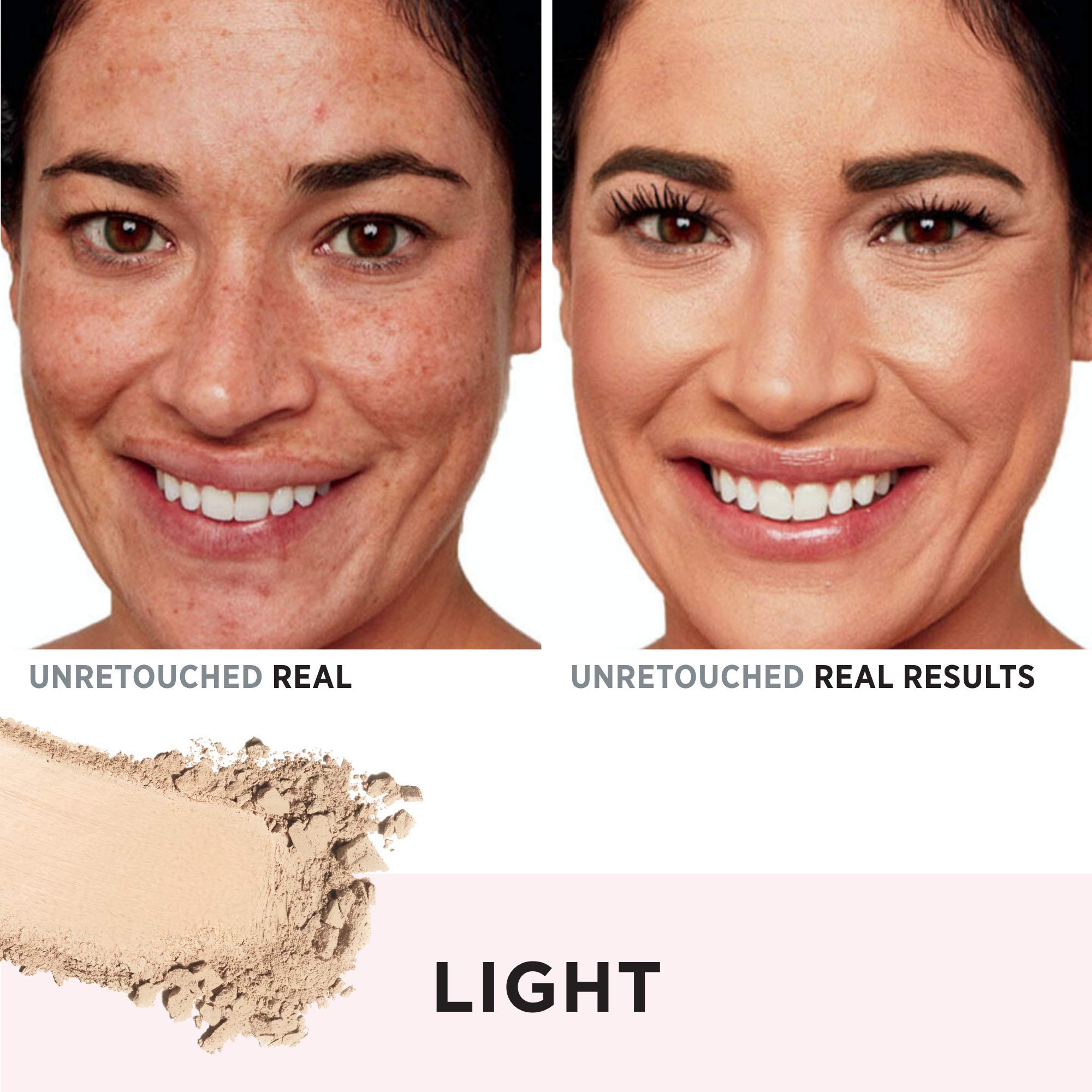 IT Cosmetics CC+ Airbrush Powder close-up shows even skin tone and luminous texture.