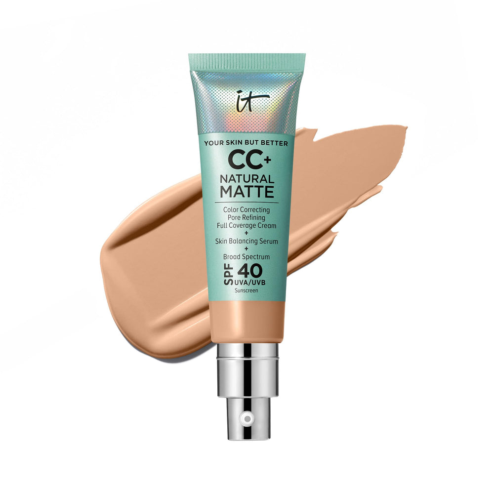 IT Cosmetics CC+ Natural Matte bottle with SPF 40 for shine control.