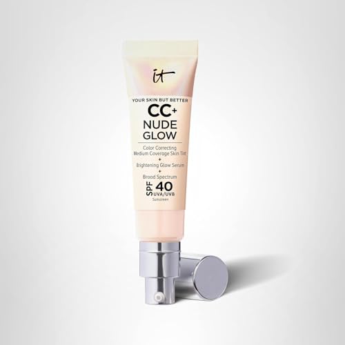 Premium packaging detail of IT Cosmetics CC+ Nude Glow shows brand quality.