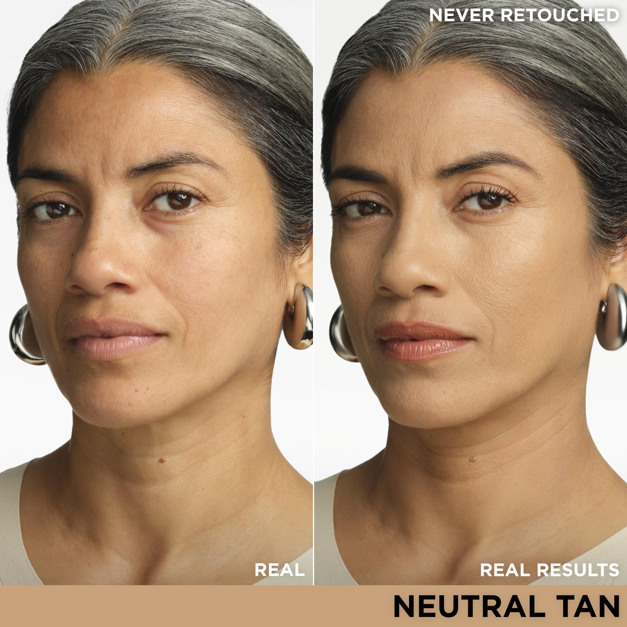IT Cosmetics CC+ Cream neutral tan swatch shows natural, even skin tone.