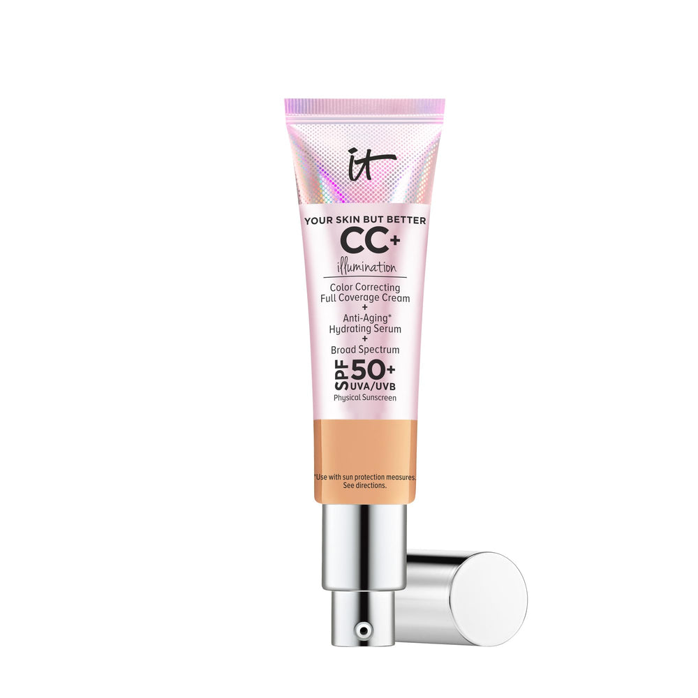 IT Cosmetics CC+ Cream Illumination Neutral Tan bottle for natural glow and full coverage.