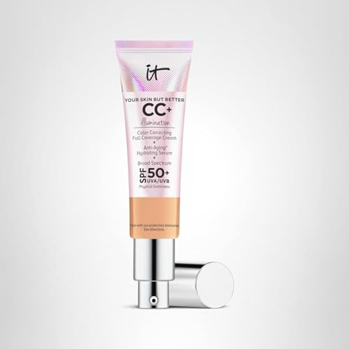 IT Cosmetics CC+ Cream Illumination Neutral Tan glow finish on skin appears radiant.