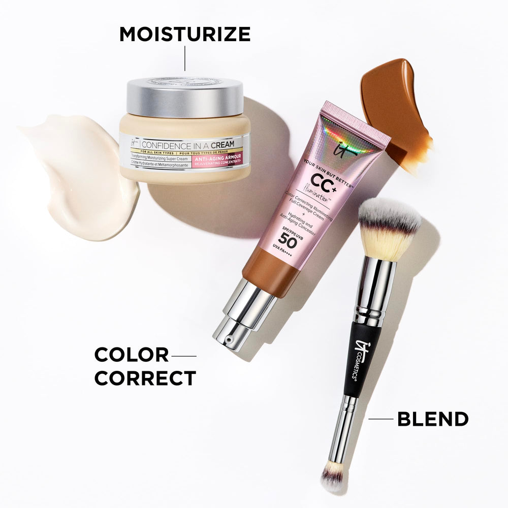 IT Cosmetics CC+ Cream Illumination Neutral Tan SPF 50 label emphasizes sun protection.