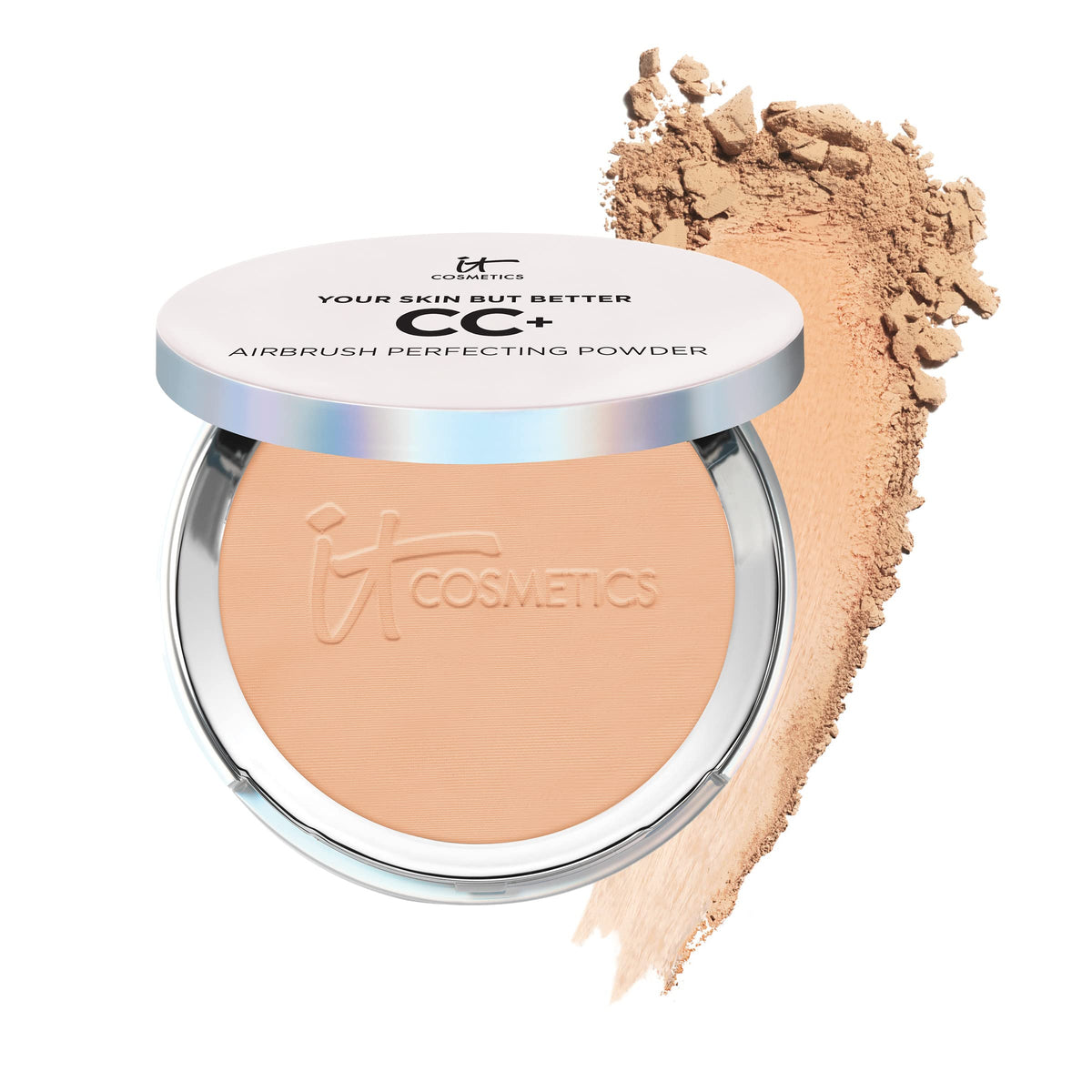 IT Cosmetics CC+ Airbrush Powder Compact offers pore-blurring for a flawless finish.