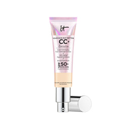 IT Cosmetics CC+ Illumination bottle demonstrates radiant full-coverage foundation with SPF 50+.