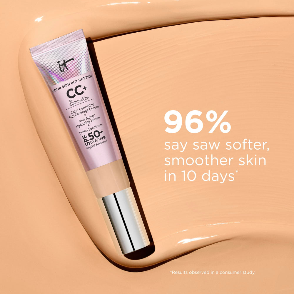 IT Cosmetics CC+ Illumination on skin reducing appearance of pores and redness.