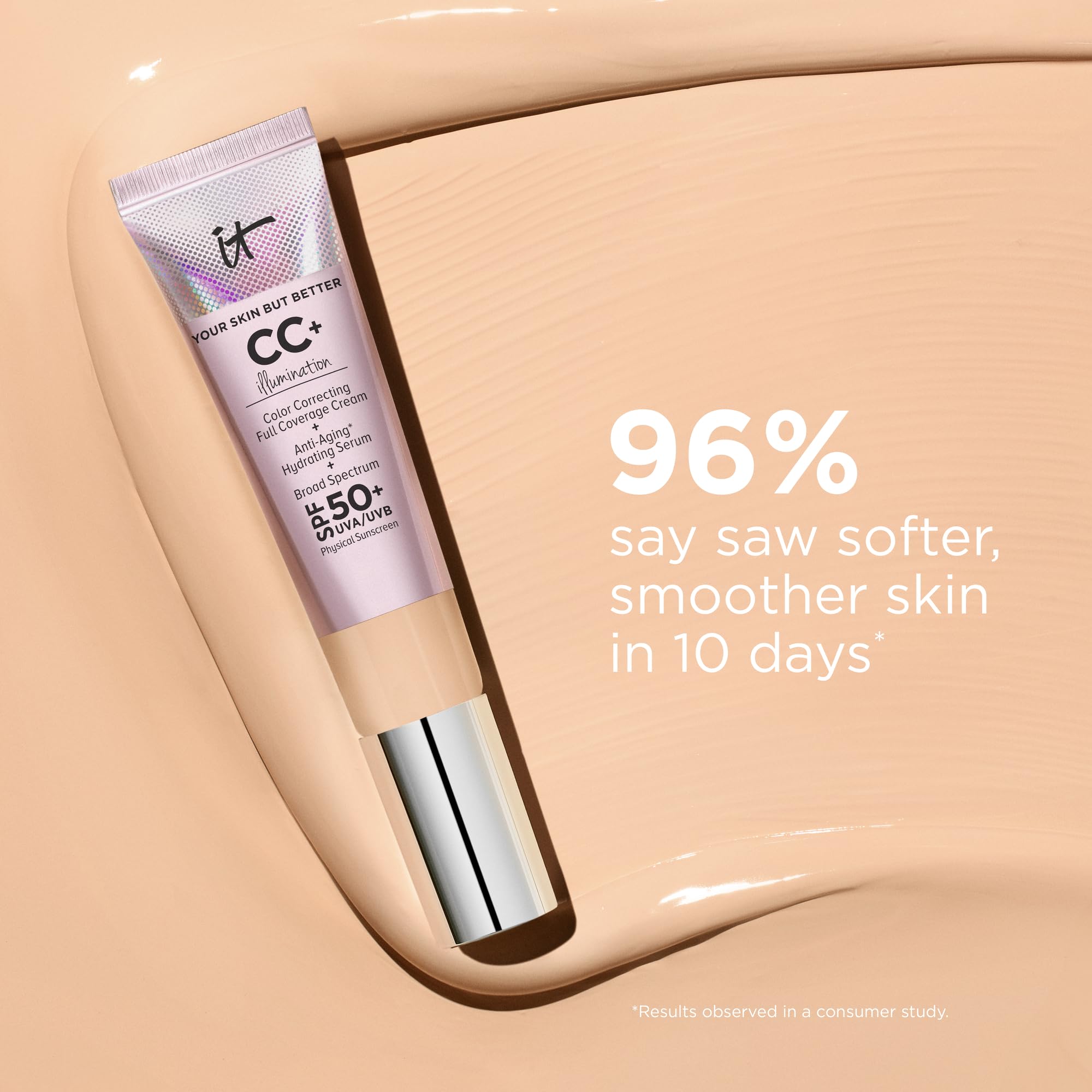 IT Cosmetics CC+ Cream Illumination model face close-up shows radiant skin.