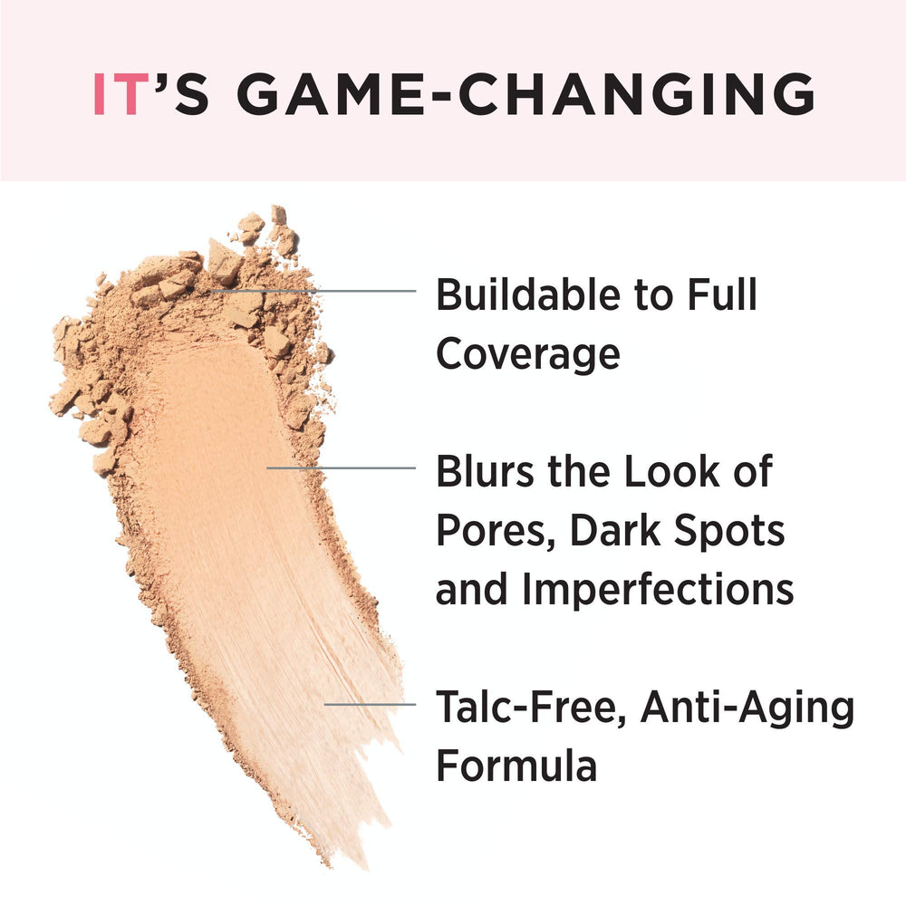 IT Cosmetics CC+ powder provides skin-smoothing finish when applied over foundation.