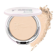 IT Cosmetics Celebration Foundation Illumination Light compact open showing radiant powder finish