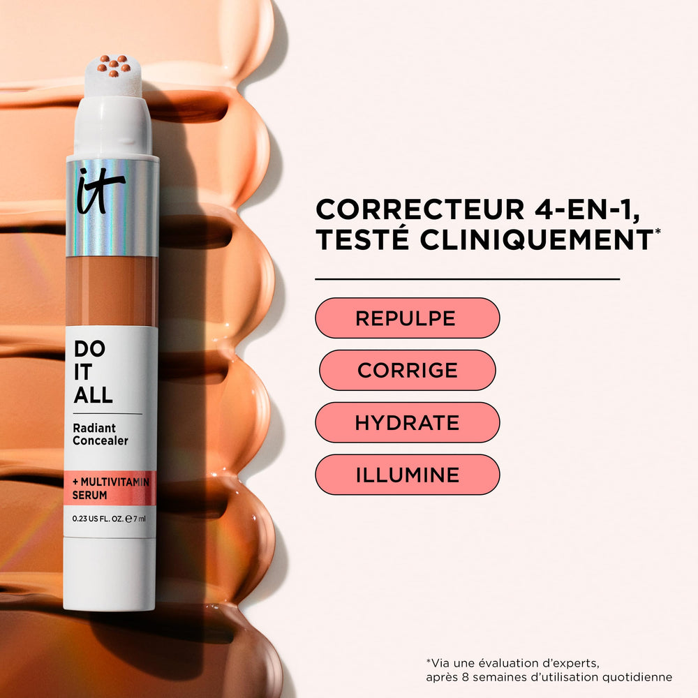 Packaging close-up for IT Cosmetics Do It All Radiant Concealer showing vegan formula