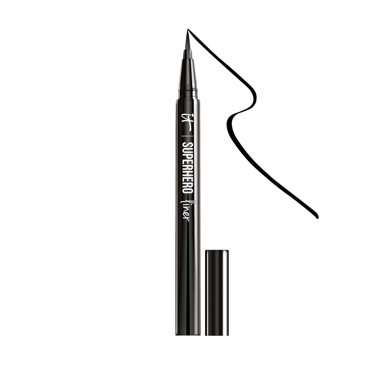 Delineador líquido IT Cosmetics Superhero con aplicador de pelo para una aplicación suave y precisa.