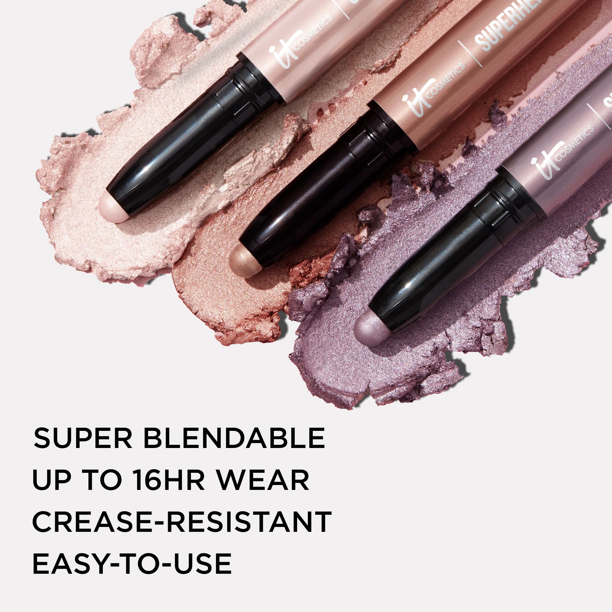 Close-up of IT Cosmetics Shadow Stick in action on eyelids for seamless blending.